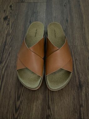 Free People Women’s Brown Leather Crossover Slide Sandals